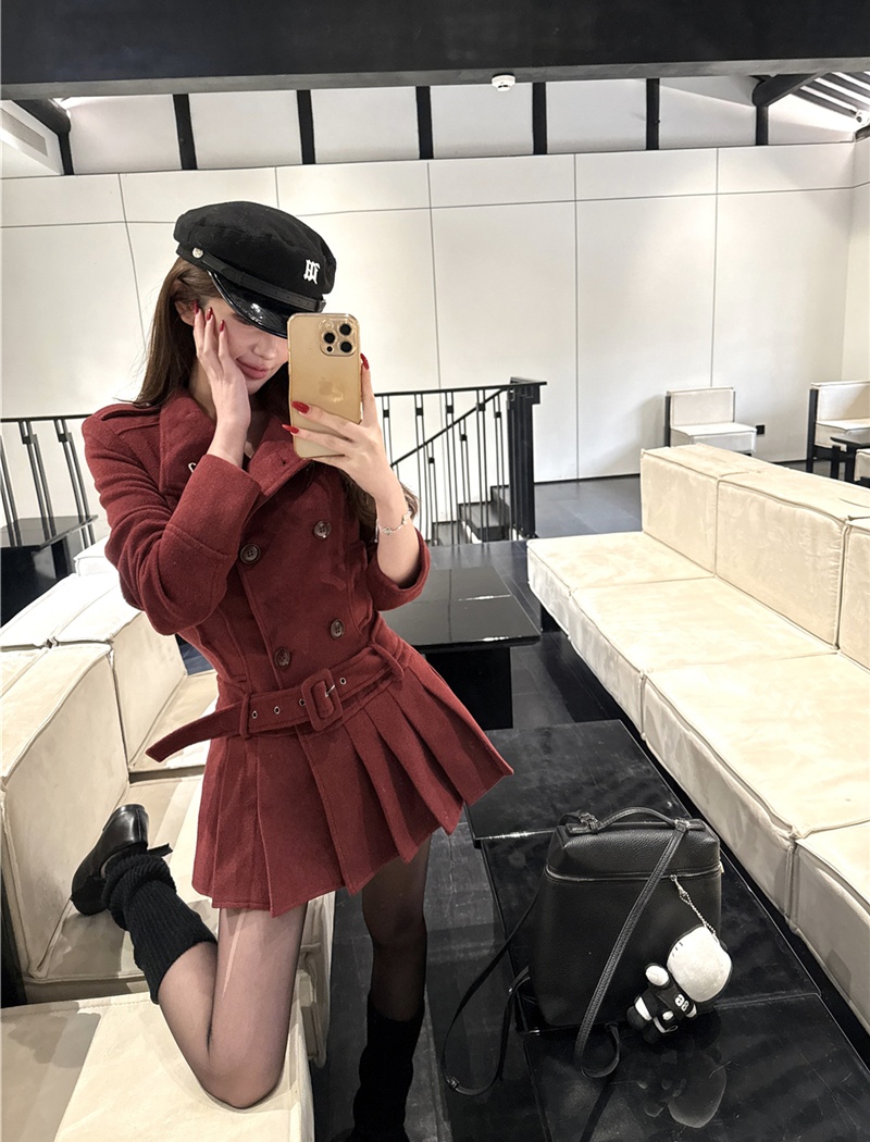 Pinched waist slim dress woolen business suit for women