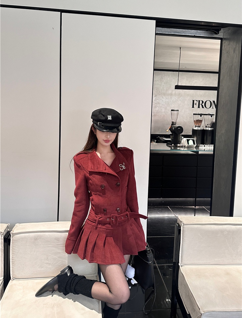 Pinched waist slim dress woolen business suit for women