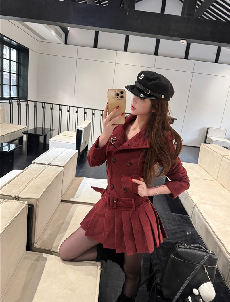 Pinched waist slim dress woolen business suit for women