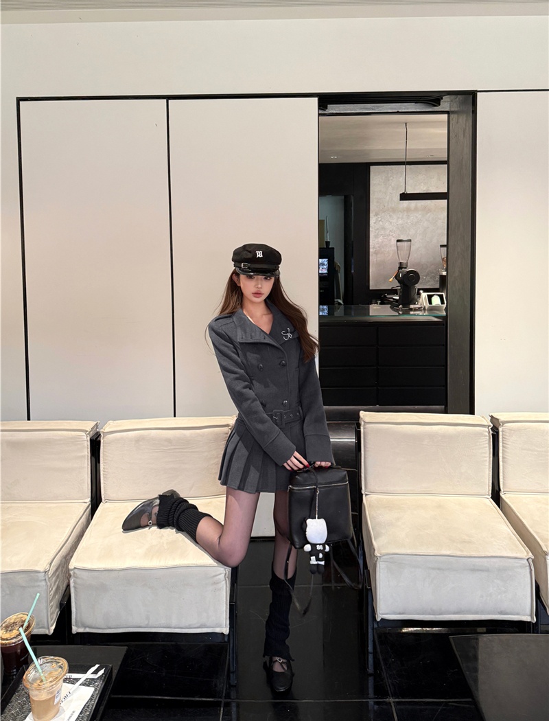 Pinched waist slim dress woolen business suit for women