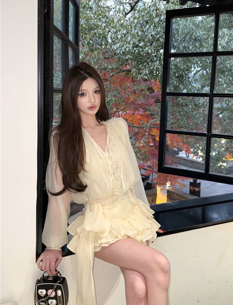 Spring France style dress bow shorts a set for women