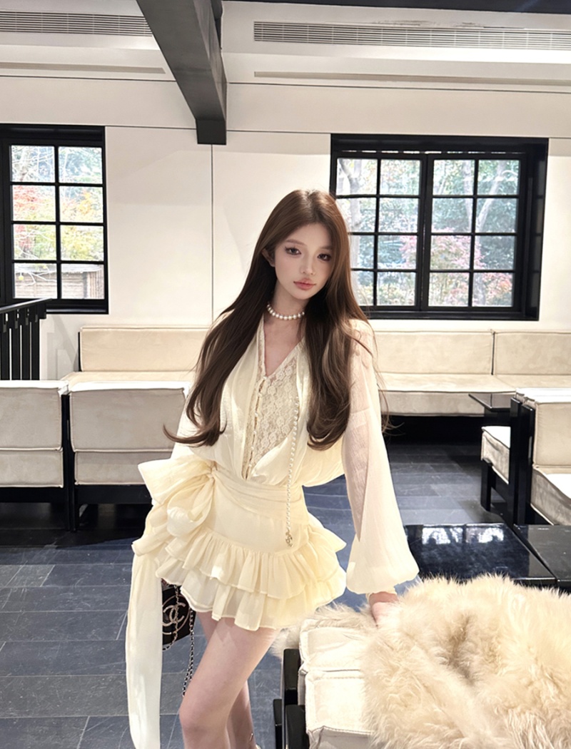 Spring France style dress bow shorts a set for women