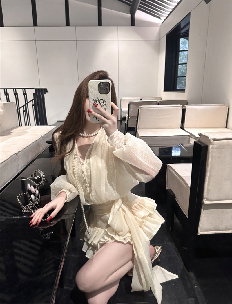 Spring France style dress bow shorts a set for women