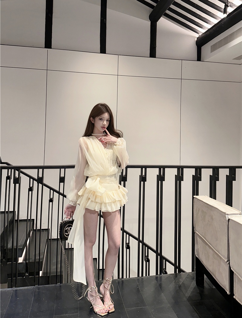 Spring France style dress bow shorts a set for women