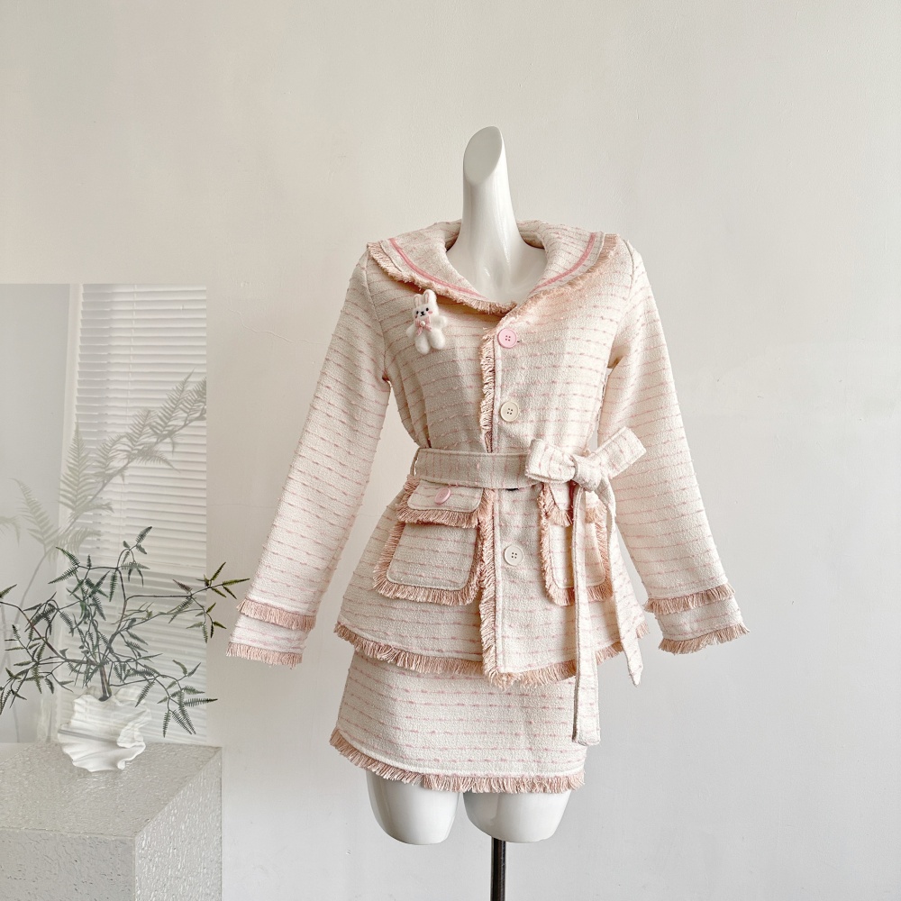 Show young bow coat frenum sweet skirt a set