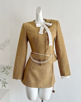 Chanelstyle winter short skirt wool jacket 2pcs set