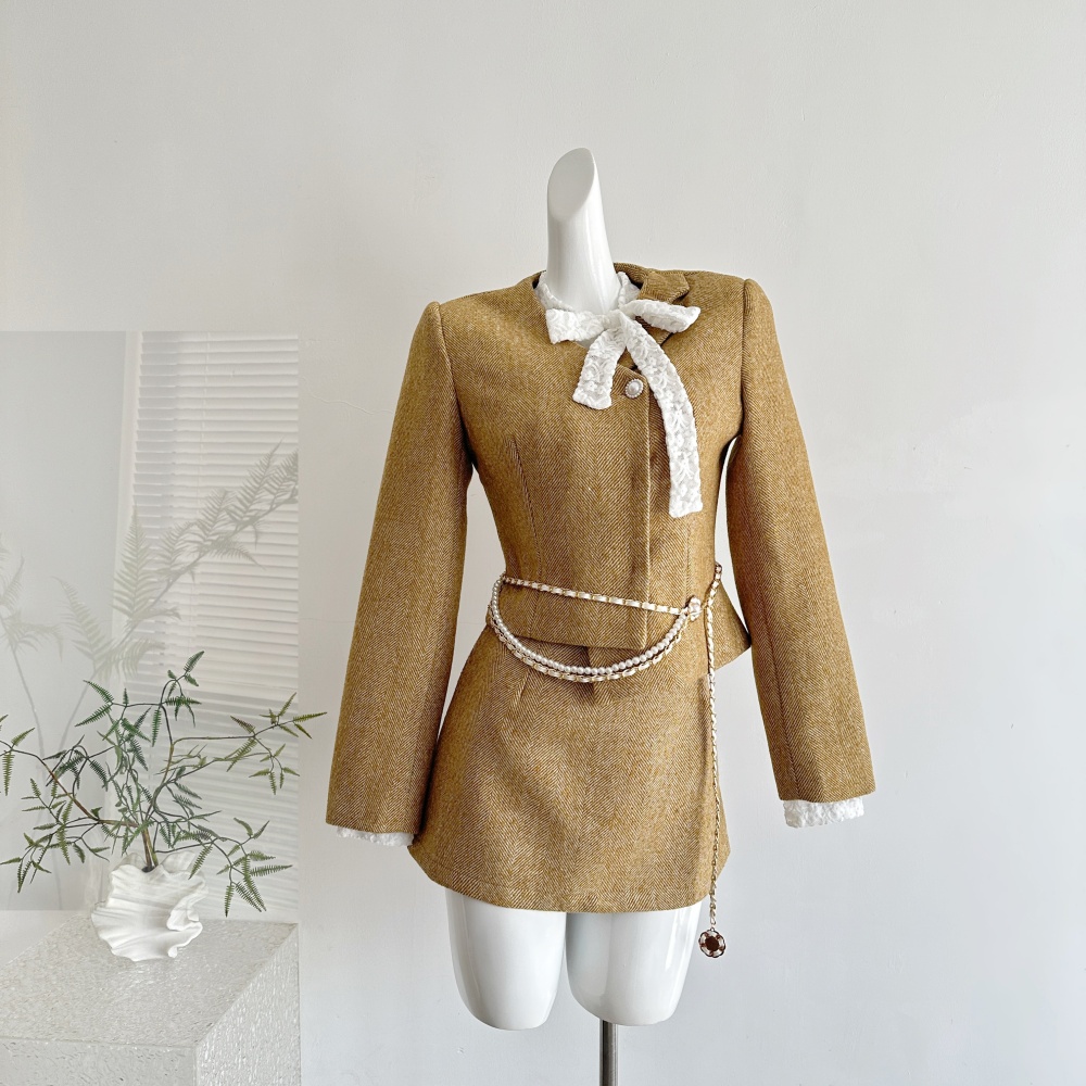 Chanelstyle winter short skirt wool jacket 2pcs set