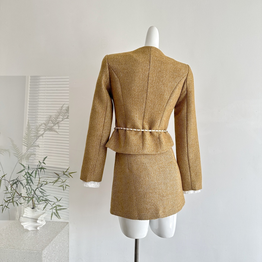 Chanelstyle winter short skirt wool jacket 2pcs set