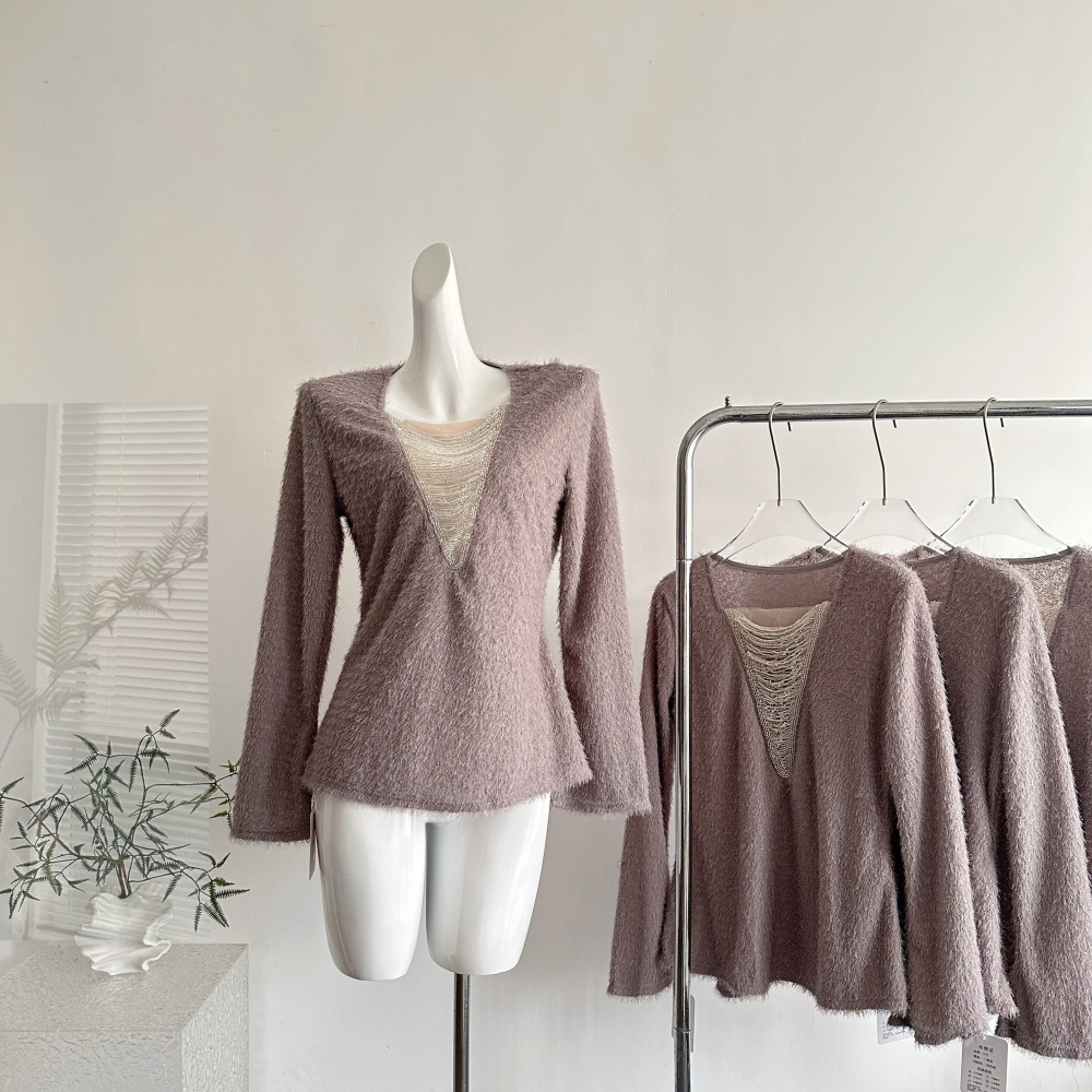 Knitted pink autumn and winter fashion chain tops