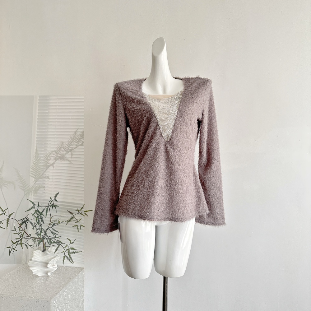 Knitted pink autumn and winter fashion chain tops