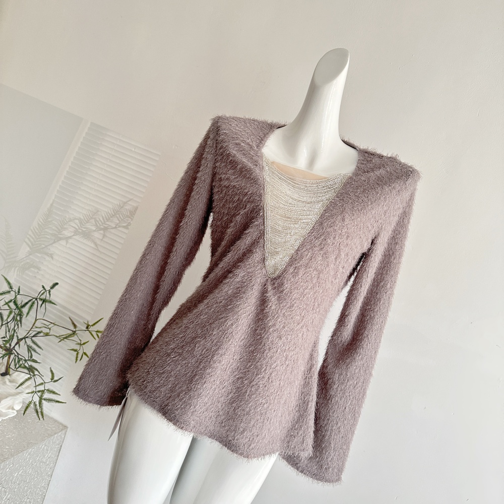 Knitted pink autumn and winter fashion chain tops