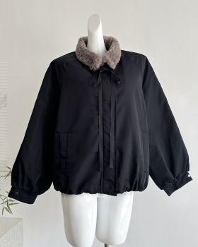 Winter thick black cotton coat fur collar niche coat