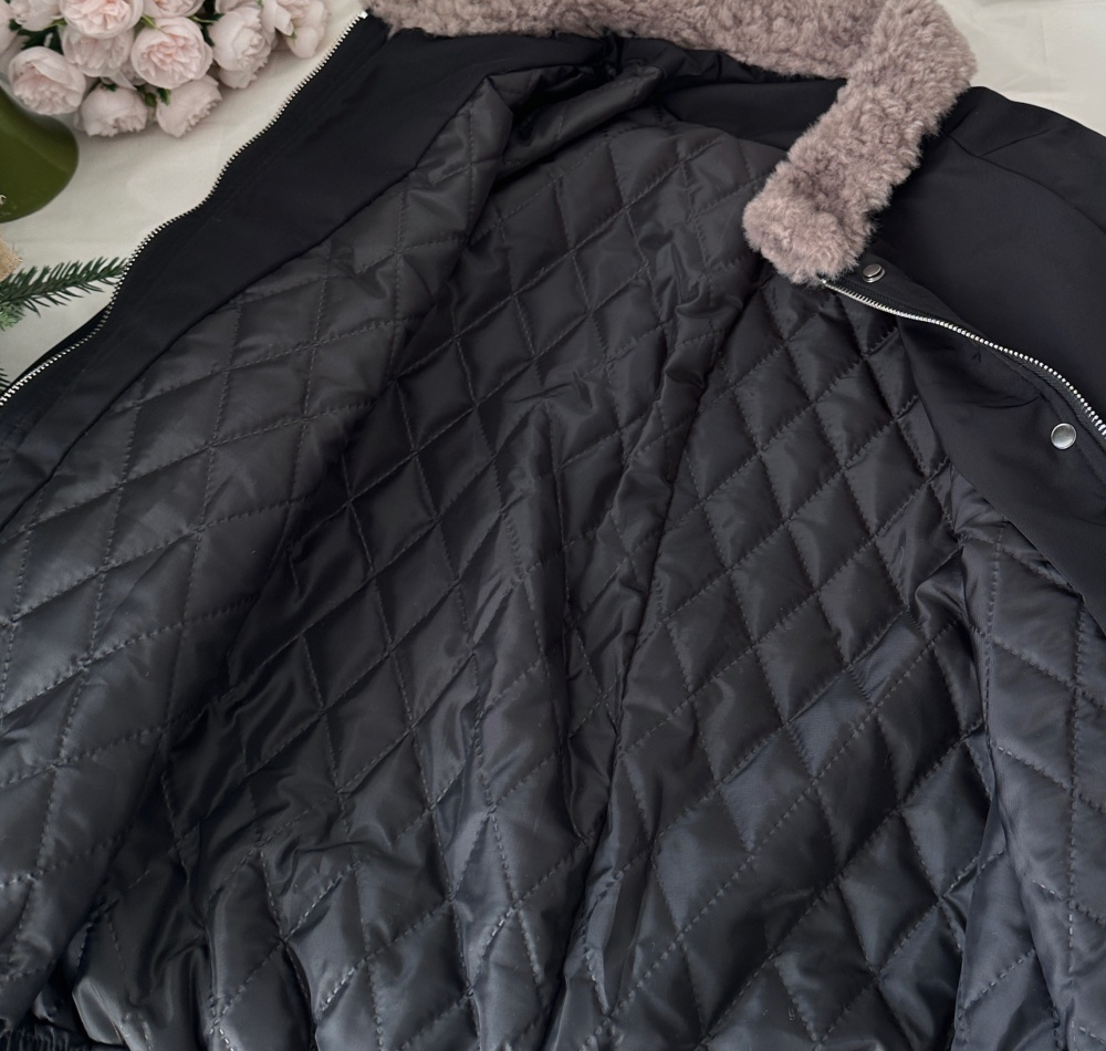 Winter thick black cotton coat fur collar niche coat