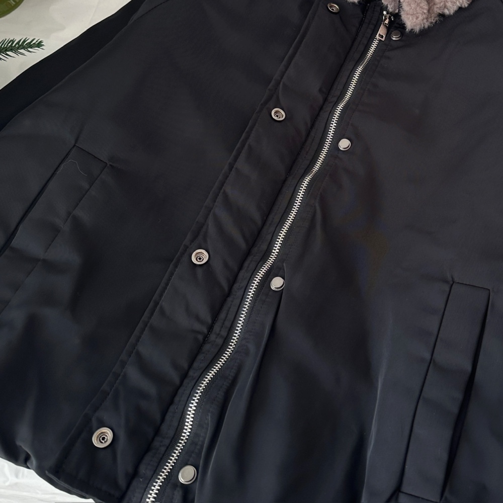 Winter thick black cotton coat fur collar niche coat