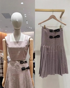 Niche fashion skirt leather buckle tops 2pcs set