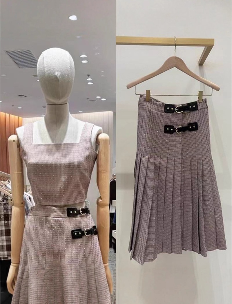 Niche fashion skirt leather buckle tops 2pcs set