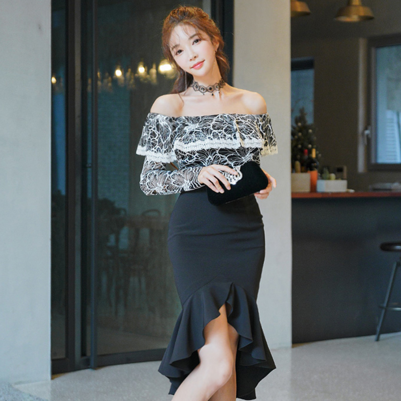 Temperament strapless package hip skirt