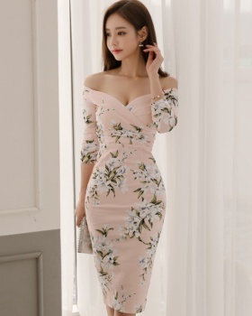 Strapless light printing commuting short sleeve dress for women