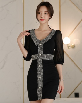 Pinched waist autumn and winter chiffon dress for women