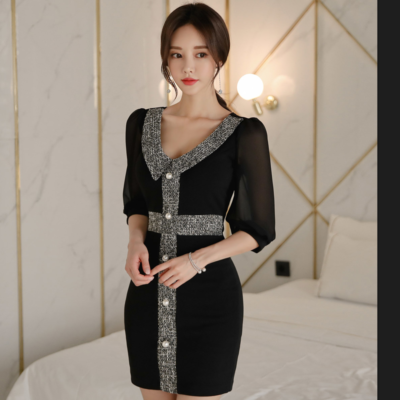 Pinched waist autumn and winter chiffon dress for women