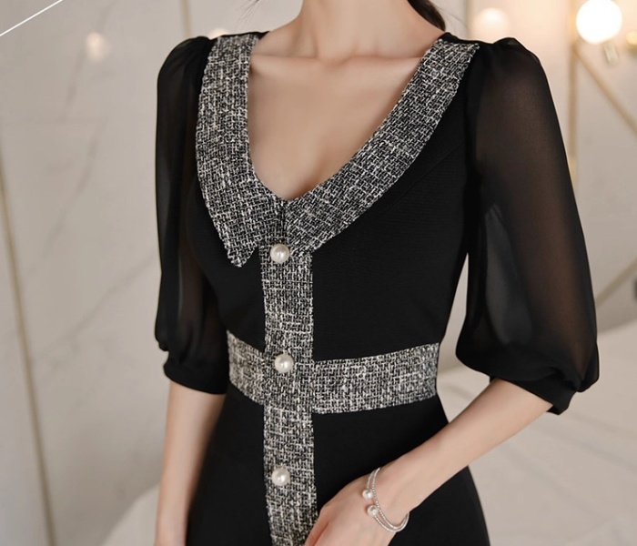 Pinched waist autumn and winter chiffon dress for women