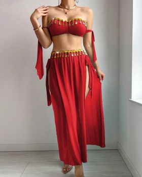 Sexy high split European style Bra prom mesh long skirt