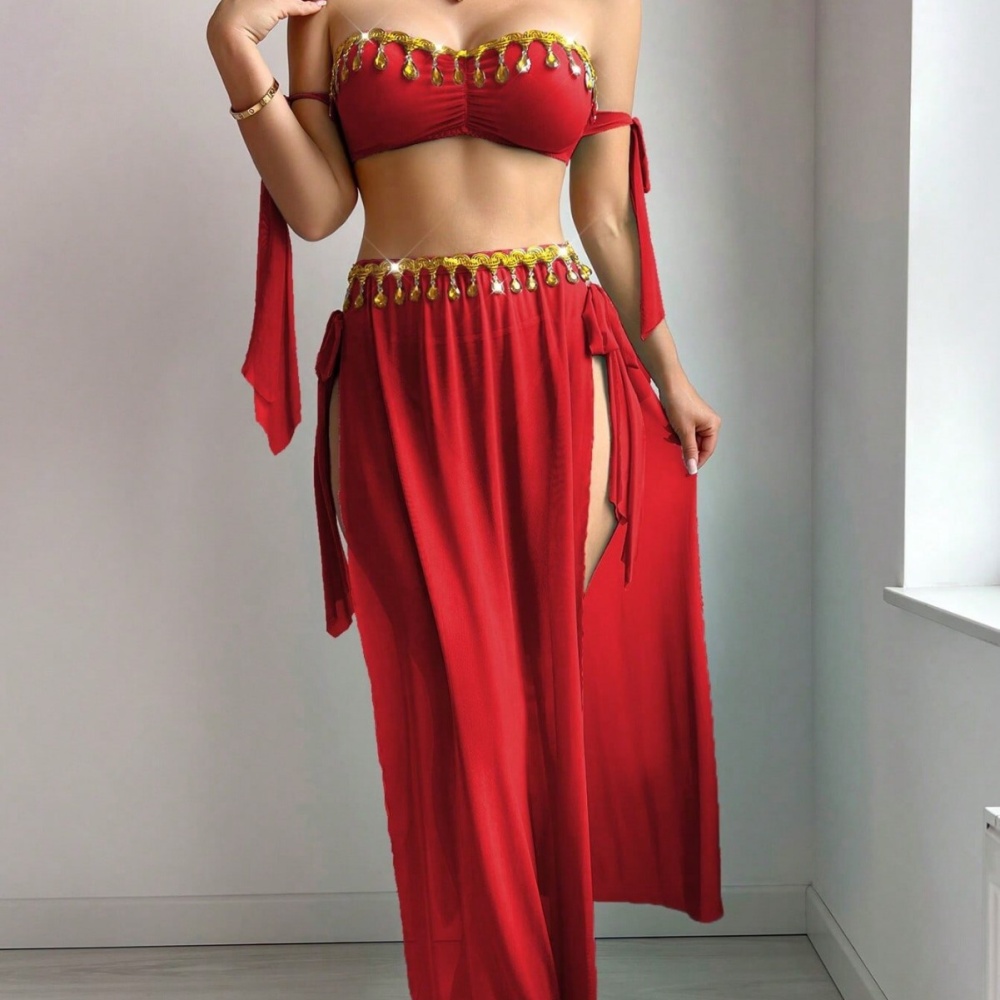 Sexy high split European style Bra prom mesh long skirt