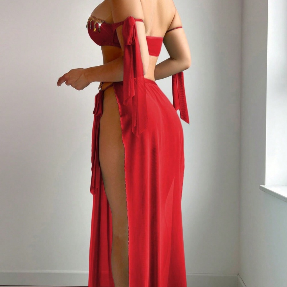 Sexy high split European style Bra prom mesh long skirt