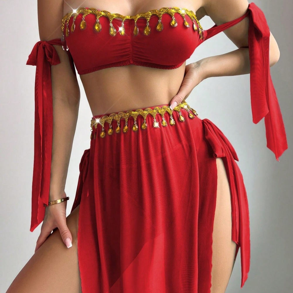 Sexy high split European style Bra prom mesh long skirt