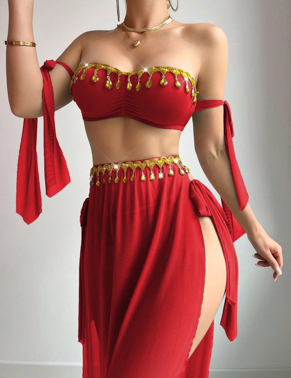 Sexy high split European style Bra prom mesh long skirt