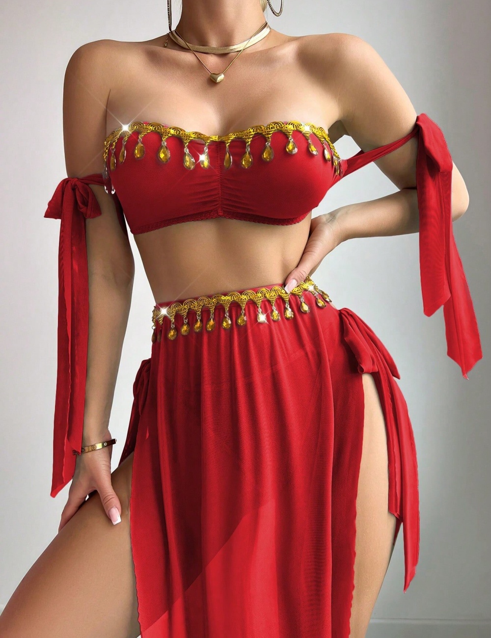 Sexy high split European style Bra prom mesh long skirt