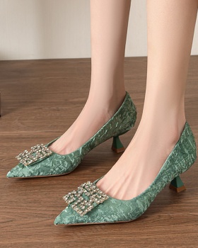 Spring rhinestone shoes green low high-heeled shoes