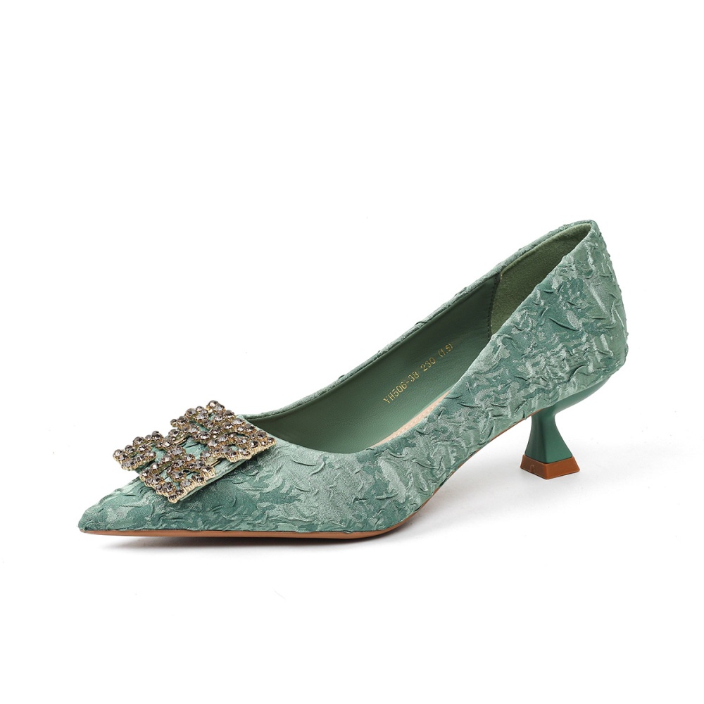 Spring rhinestone shoes green low high-heeled shoes