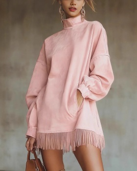 High collar European style loose retro dress for women