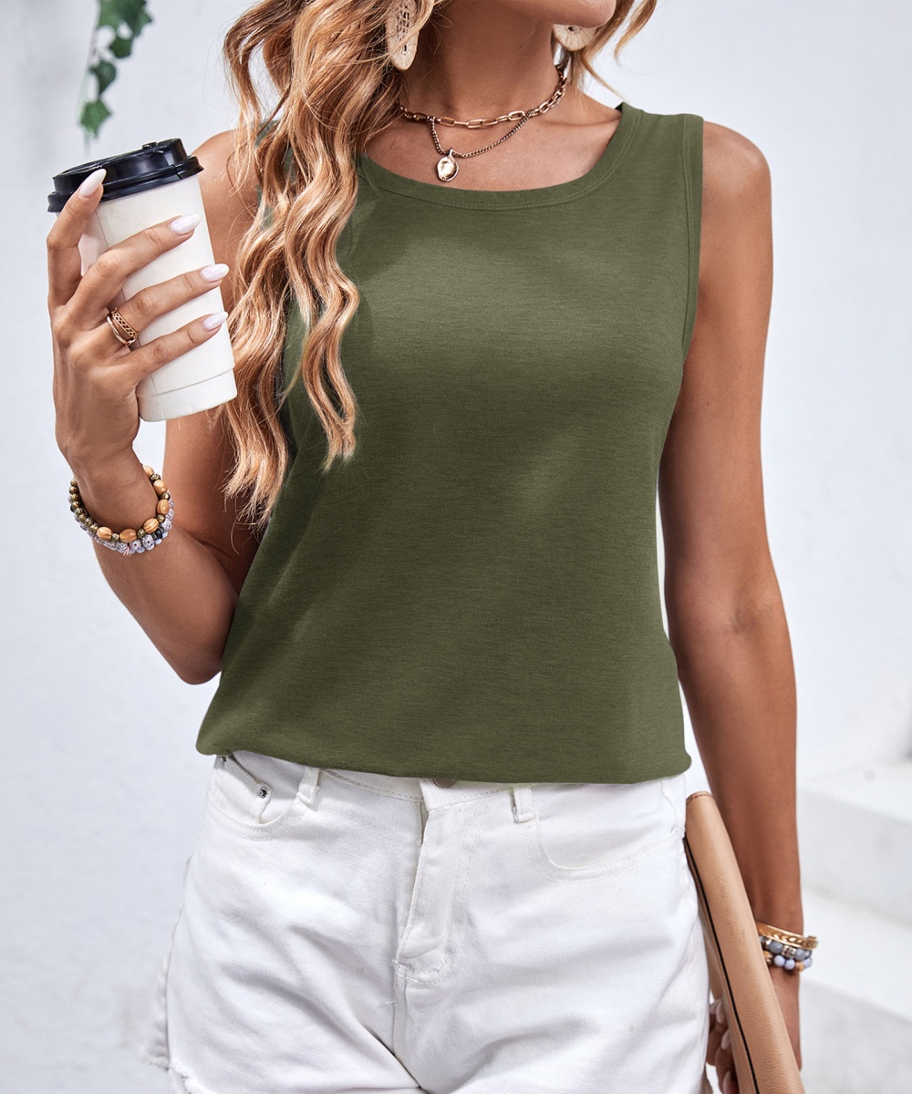 Simple basis sleeveless vest round neck pure tops