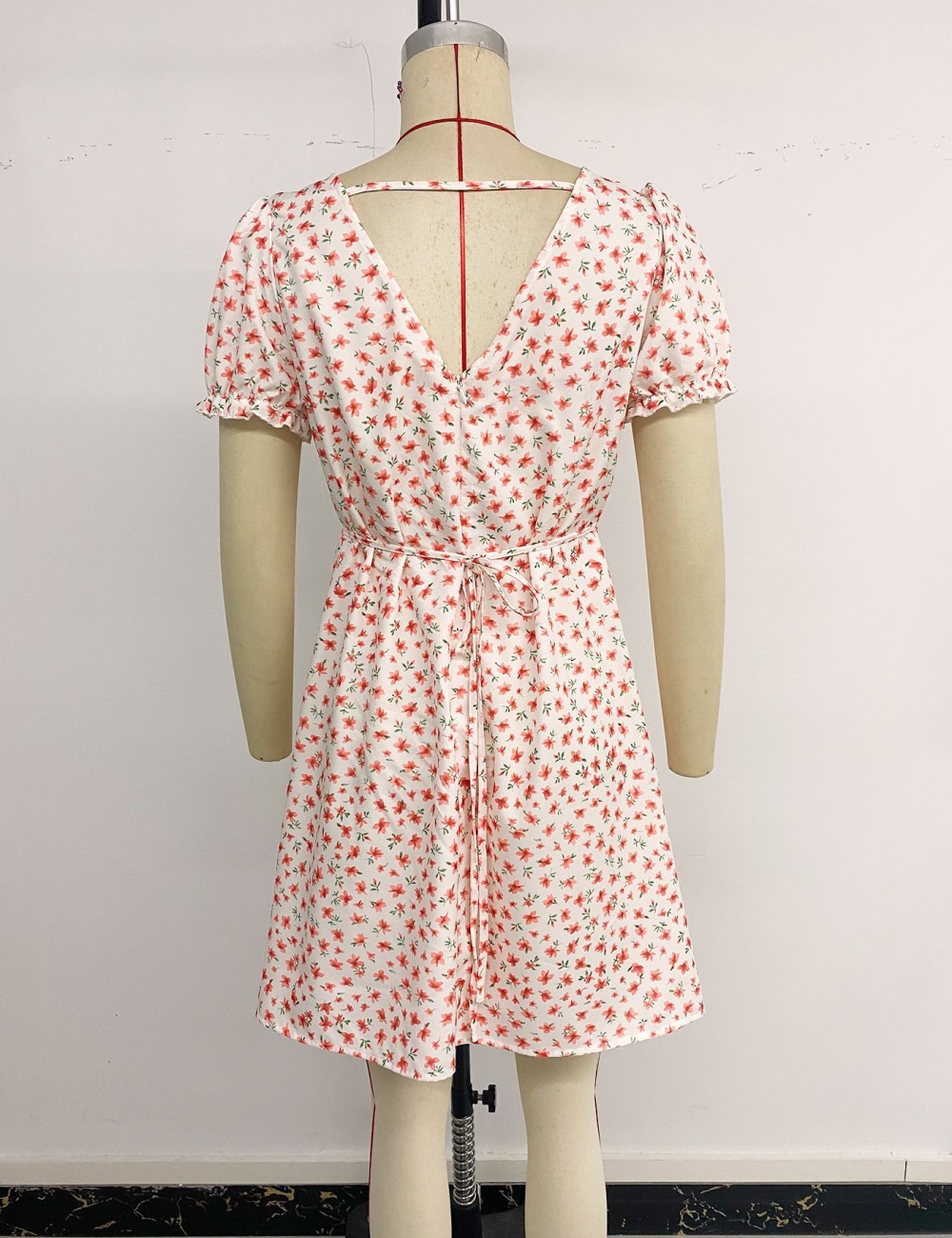 Puff sleeve V-neck summer short sleeve vacation dress