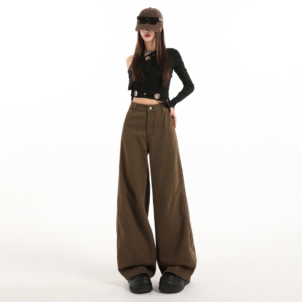 Retro couples jeans straight American style wide leg pants