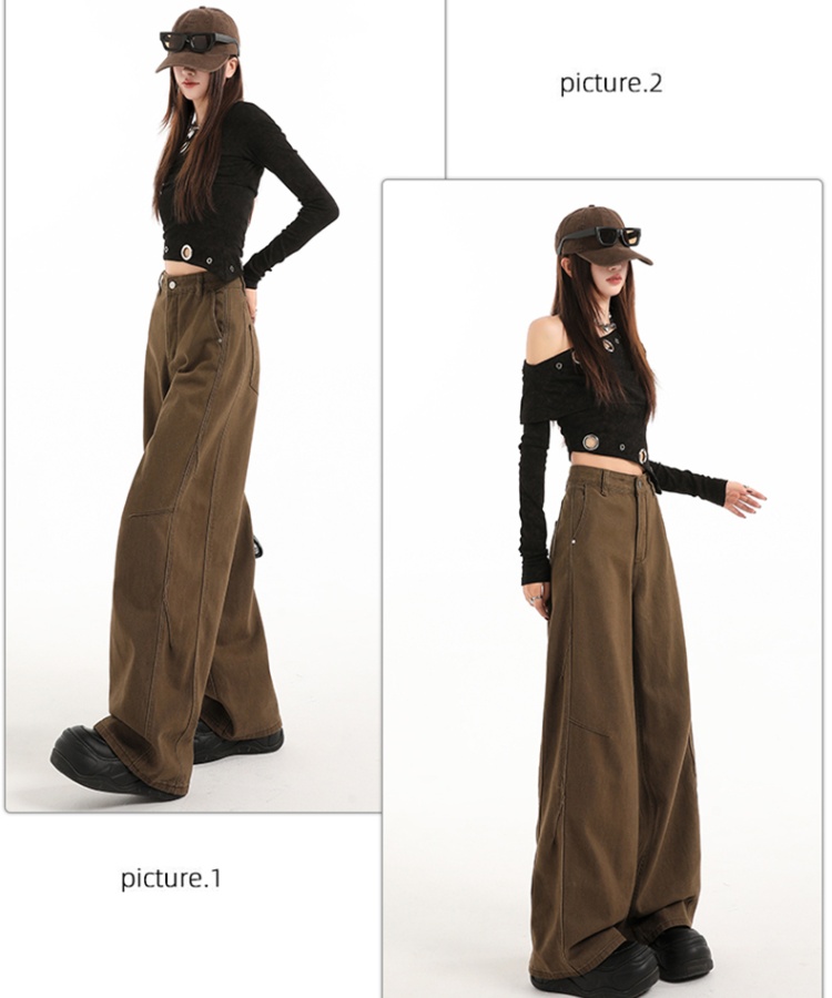 Retro couples jeans straight American style wide leg pants