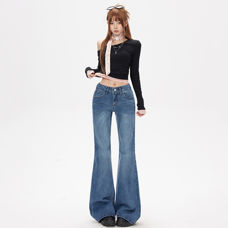 Retro spring flare pants slim elasticity jeans for women
