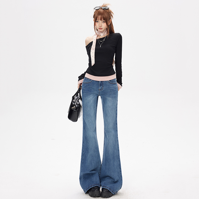 Retro spring flare pants slim elasticity jeans for women