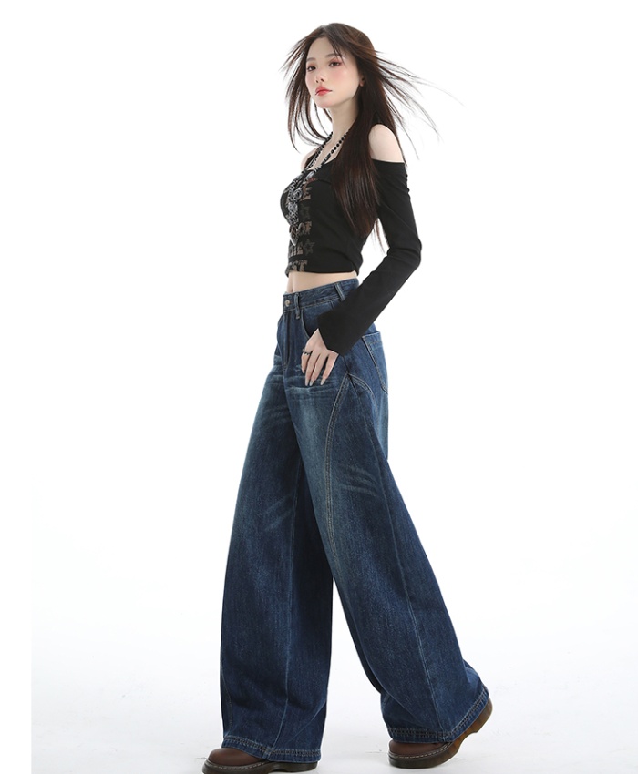 Retro American style pants loose wide leg jeans for women