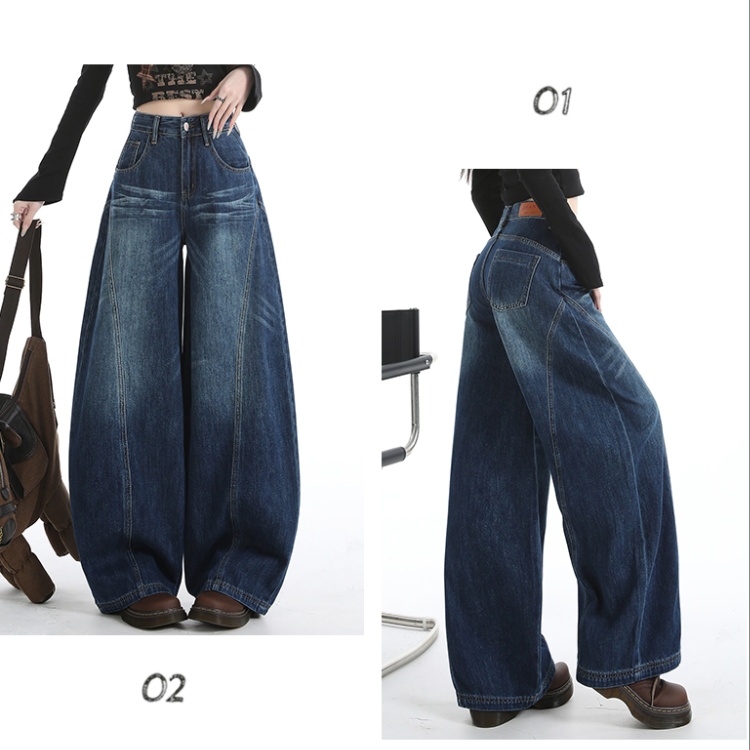Retro American style pants loose wide leg jeans for women