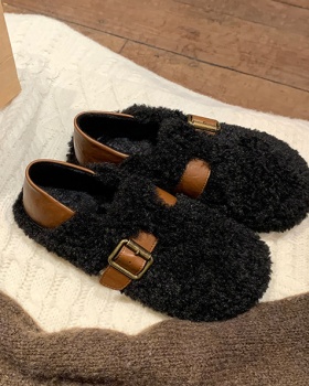 Metal buckles plush all-match plus velvet shoes