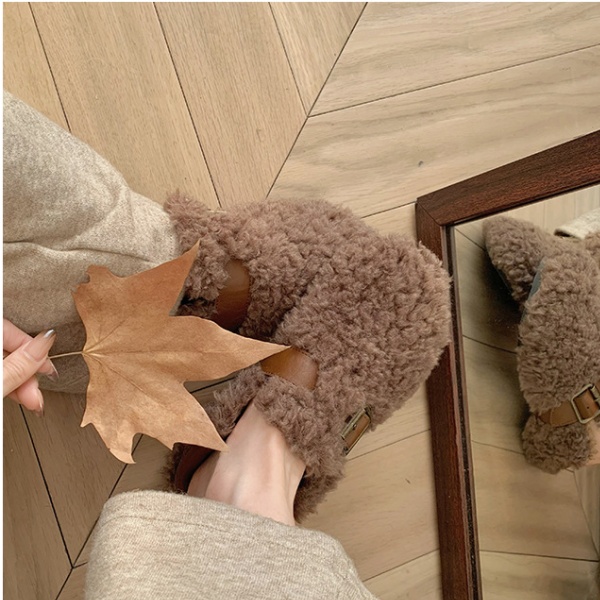 Metal buckles plush all-match plus velvet shoes