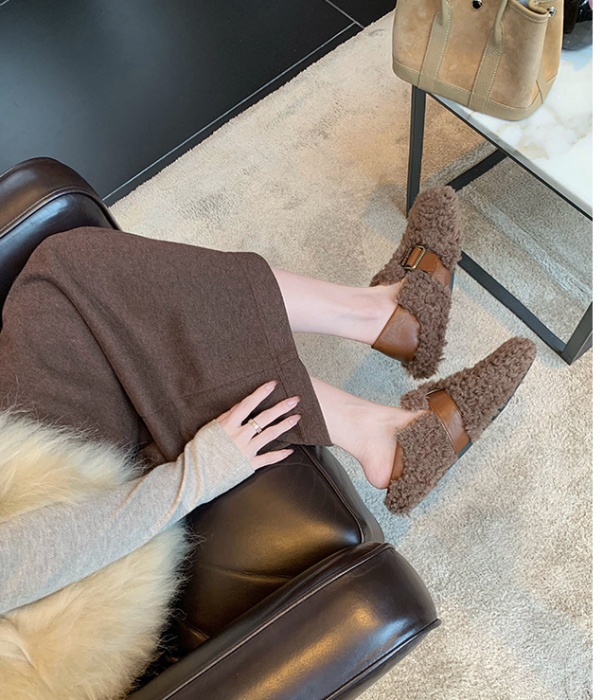 Metal buckles plush all-match plus velvet shoes