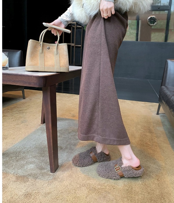 Metal buckles plush all-match plus velvet shoes