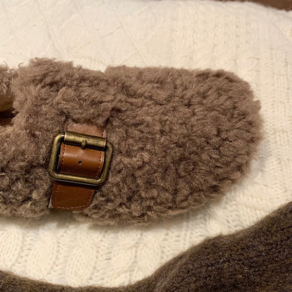 Metal buckles plush all-match plus velvet shoes