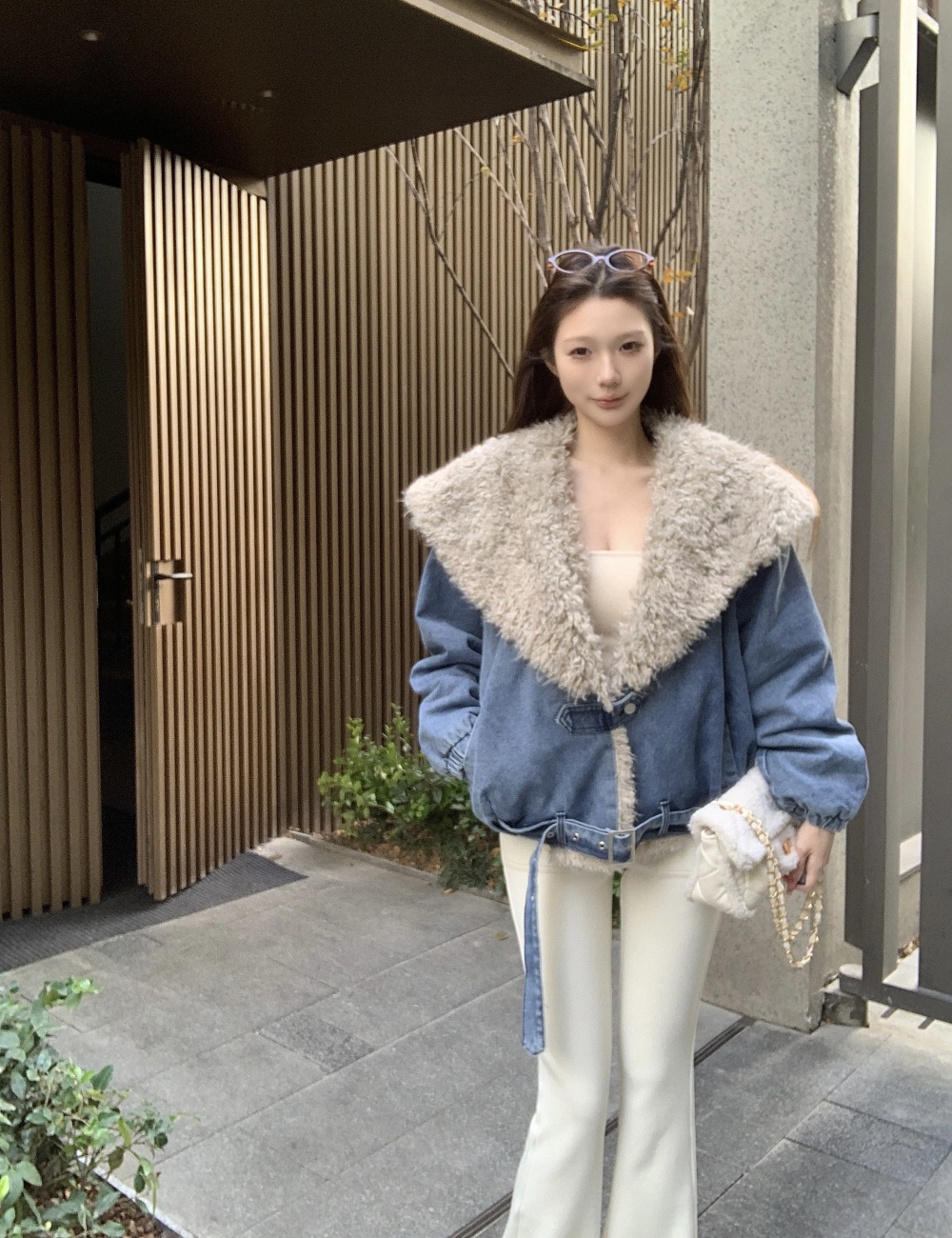 Thermal short large lapel coat fashion lambs wool tops