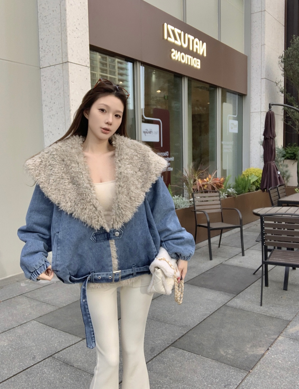 Thermal short large lapel coat fashion lambs wool tops
