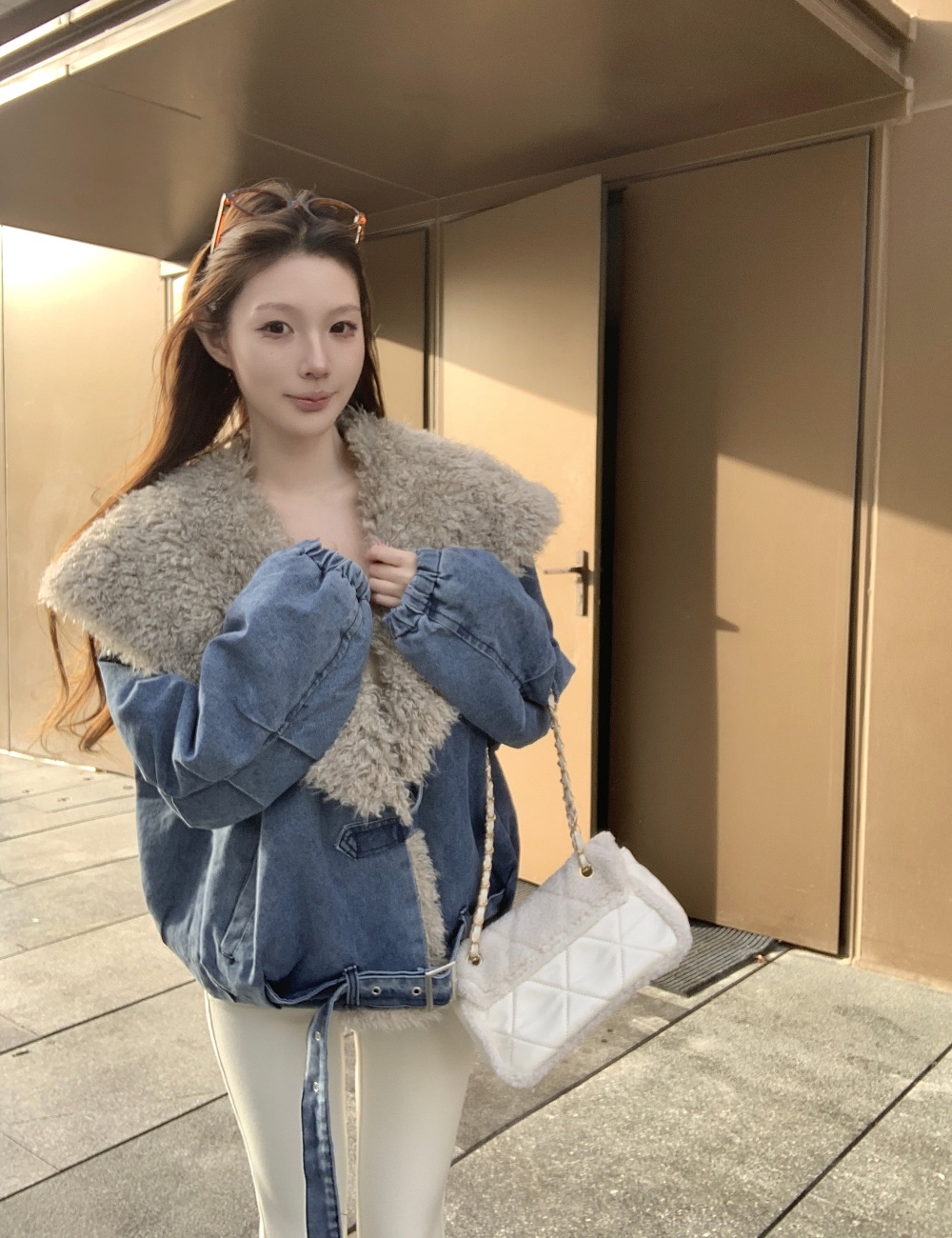 Thermal short large lapel coat fashion lambs wool tops